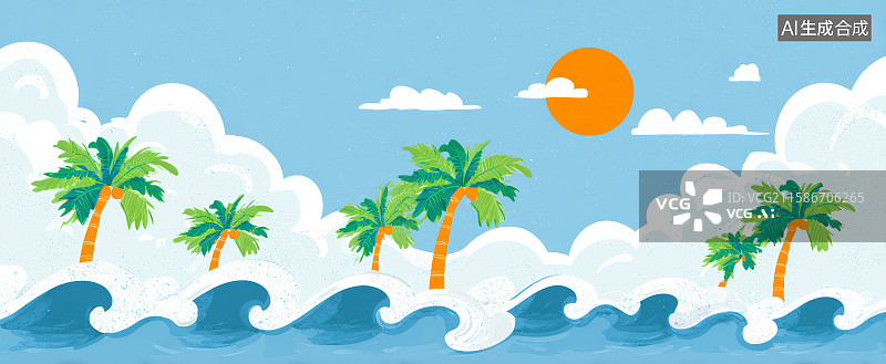 【AI数字艺术】热带海滩与椰树的海洋风光图片素材
