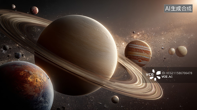 【AI数字艺术】宇宙行星群的壮丽景象图片素材