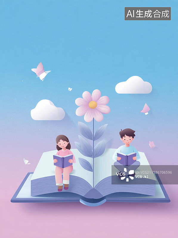 【AI数字艺术】书页上的阅读时光图片素材