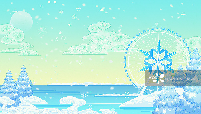 冰雪之城的哈尔滨旅行插画图片素材