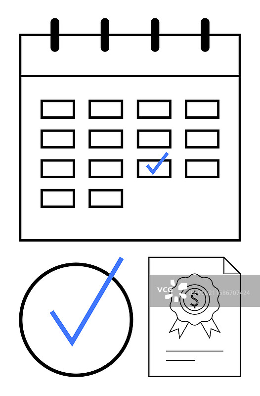 带有勾号和证书的日历图片素材
