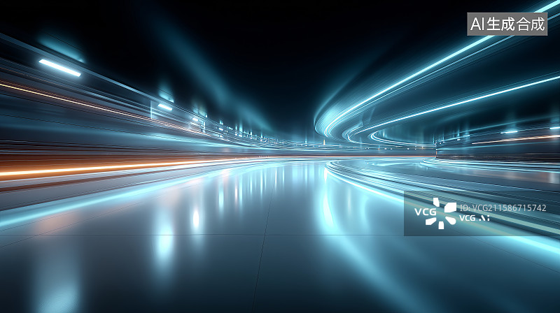 【AI数字艺术】光束穿越未来科技空间图片素材