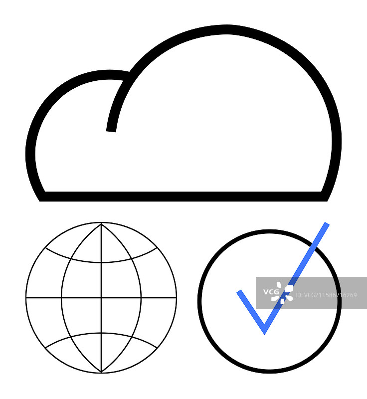 云朵与地球和勾号象征着图片素材