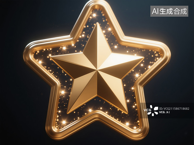 【AI数字艺术】金色五角星闪耀光芒图片素材