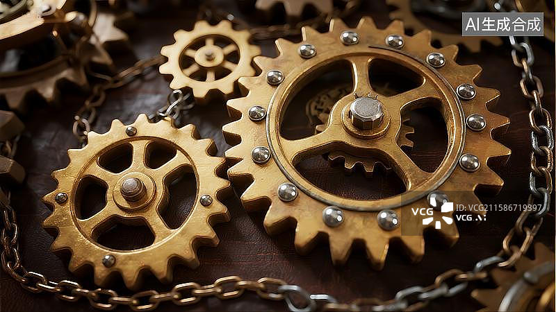 【AI数字艺术】鎏金金色齿轮图片素材