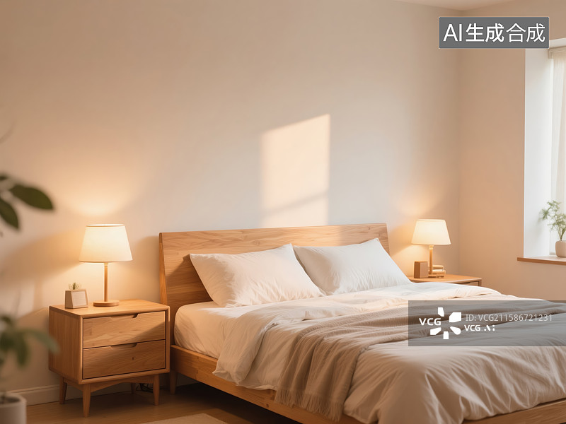 【AI数字艺术】温馨简约的卧室布置图片素材