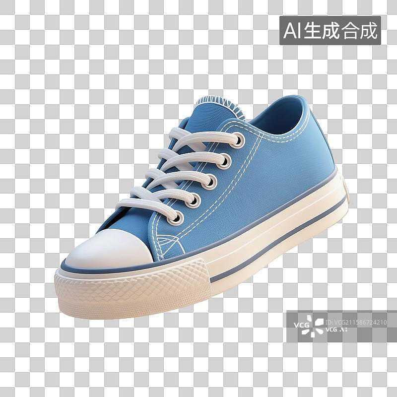 【AI数字艺术】3D渲染，蓝色帆布鞋，休闲鞋，鞋子，春天，夏天，秋天免抠元素图片素材