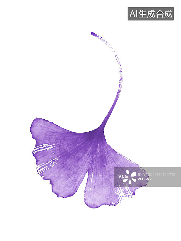 【AI数字艺术】紫色水彩绘制的银杏叶，叶柄细长，叶片形状优雅，颜色渐变自然图片素材