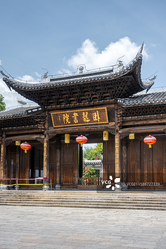 福建龙岩长汀县卧龙书院古建筑入口图片素材