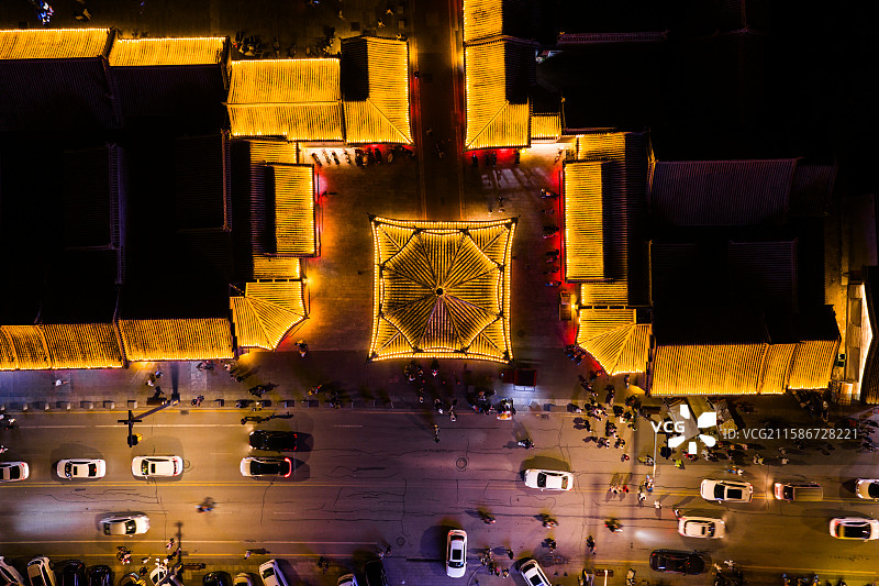 航拍陕西浑源县古城夜景图片素材
