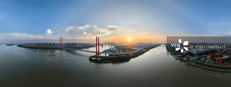 佛山市顺德区顺德大桥、德胜河、李家沙水道全景航拍图片素材