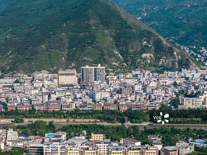四川省阿坝藏族羌族自治州茂县县城周围各种航拍风景图片图片素材
