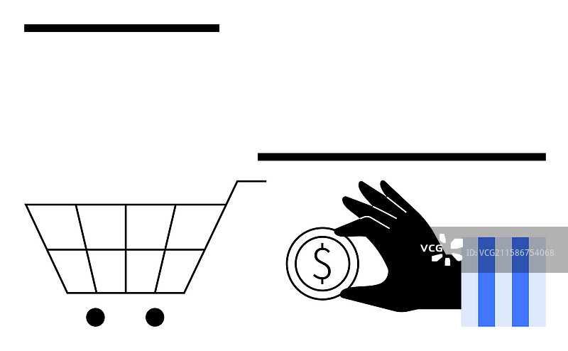 手握硬币靠近购物车图片素材