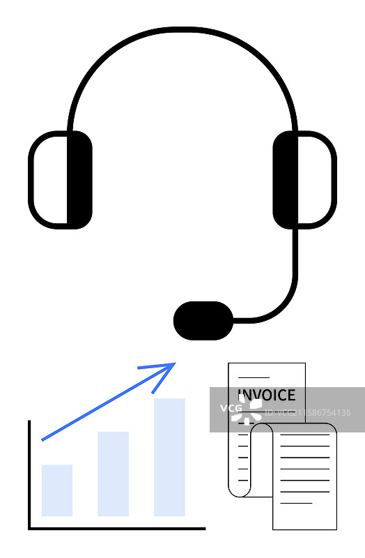 带有条形图的客户支持耳机图片素材