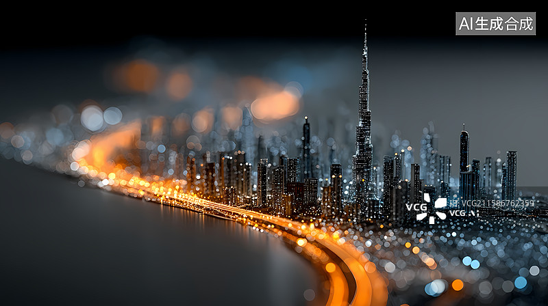 【AI数字艺术】夜景城市天际线与灯光图片素材