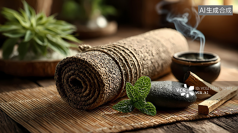 【AI数字艺术】禅意静物：瑜伽垫与香薰图片素材