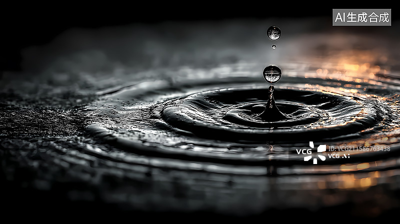 【AI数字艺术】水滴落入水面，激起层层涟漪图片素材