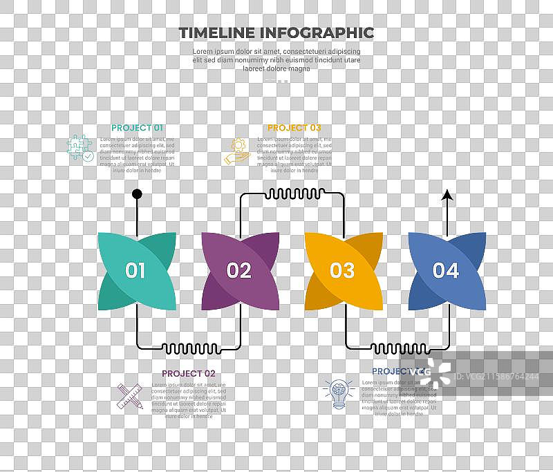 四个要点的时间线信息图轮廓风格图片素材