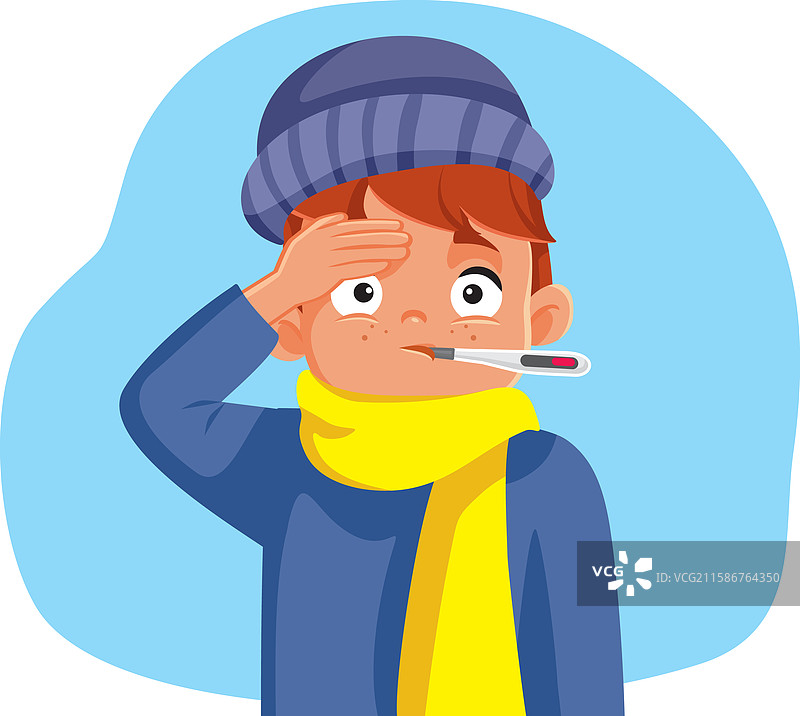 男孩因发烧和病毒感染而痛苦图片素材