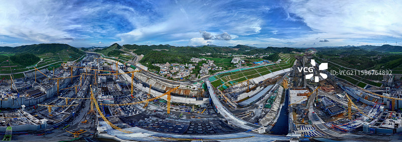 广西灵山县旧州镇新塘村平陆大运河船闸枢纽全景图片素材