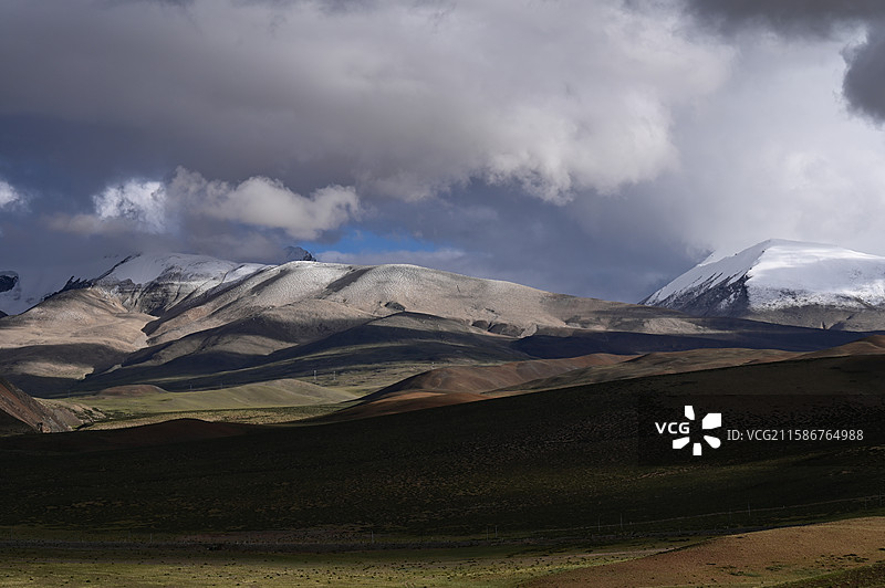 魔鬼湖拉昂错的景色：白云与湛蓝的湖水图片素材