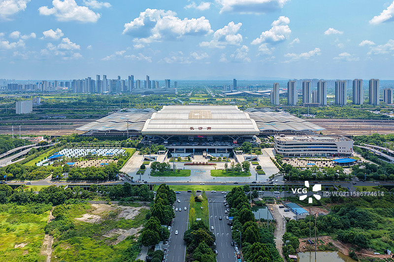 湖南省铁路交通枢纽长沙南站航拍图片素材