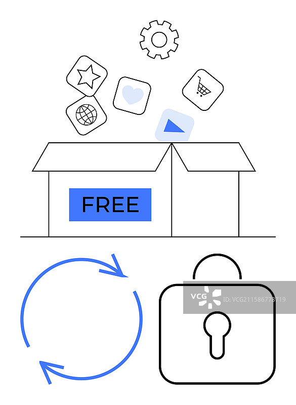 解锁的免费内容框，带有数字图标和图片素材