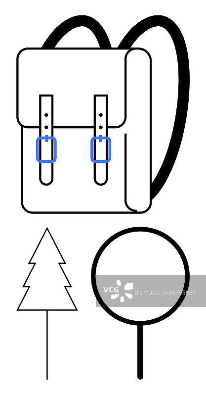 极简风格的背包，配有松树和放大镜图片素材