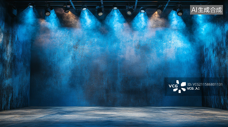 【AI数字艺术】蓝色灯光下的舞台背景图片素材