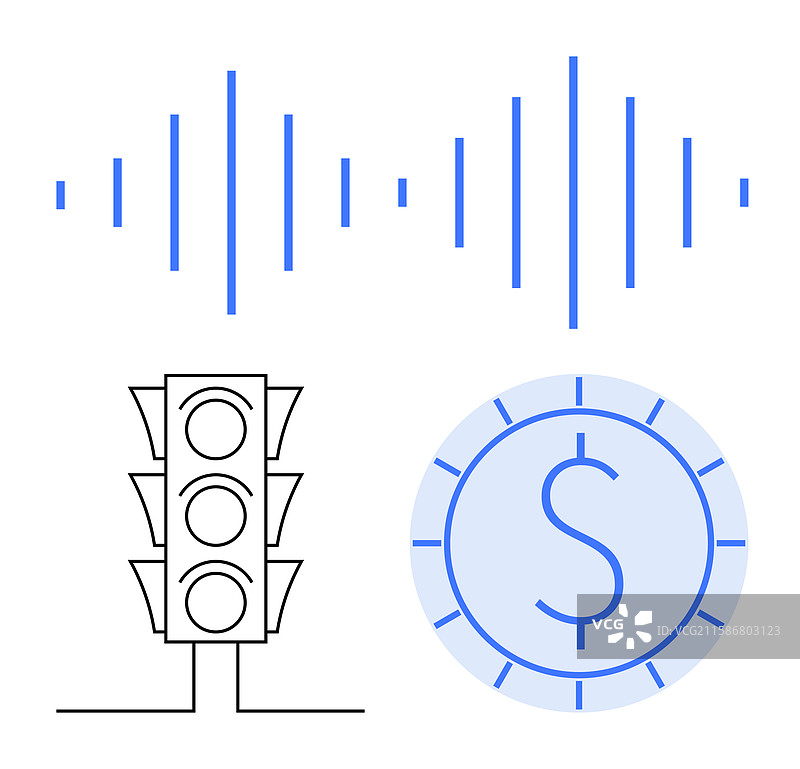交通信号灯、声波和硬币的象征图片素材