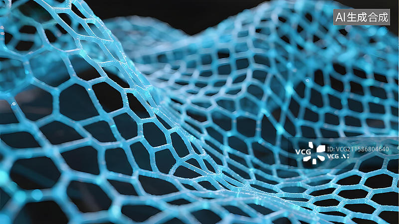 【AI数字艺术】蓝色六边形网格结构图片素材