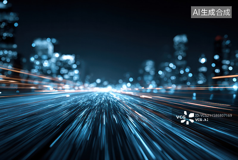 【AI数字艺术】城市夜景道路光轨与动态图片素材