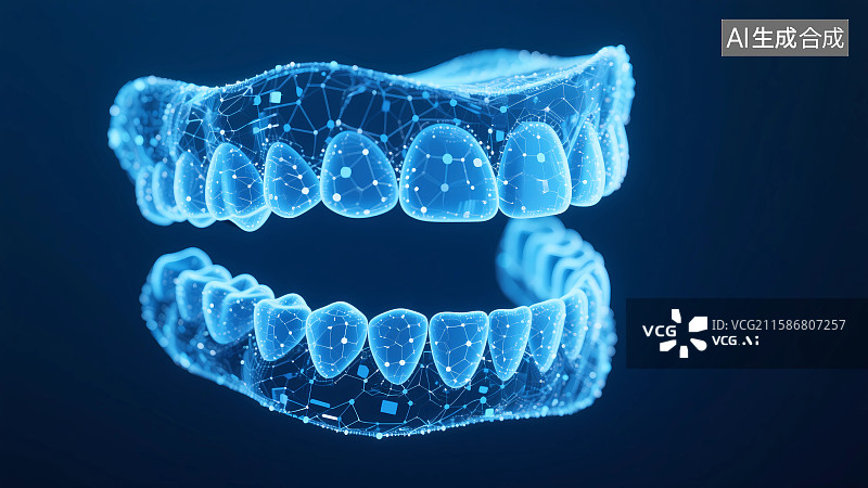 【AI数字艺术】蓝色粒子口腔牙齿科技插画图片素材