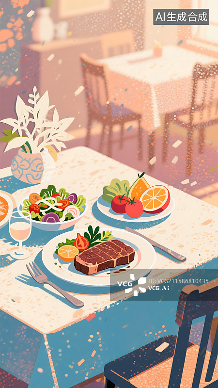 【AI数字艺术】餐馆牛排美食插画图片素材