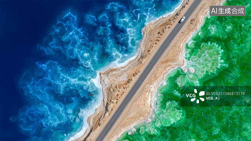【AI数字艺术】海岸公路航拍景观图片素材