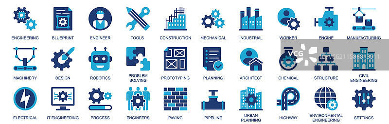 扁平双色实心工程图标集图片素材