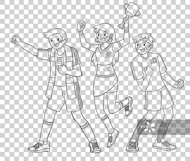 球迷欢呼足球比赛世界杯手绘卡通人物插画元素图片素材