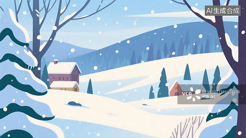 【AI数字艺术】现代感高山雪景插画图片素材