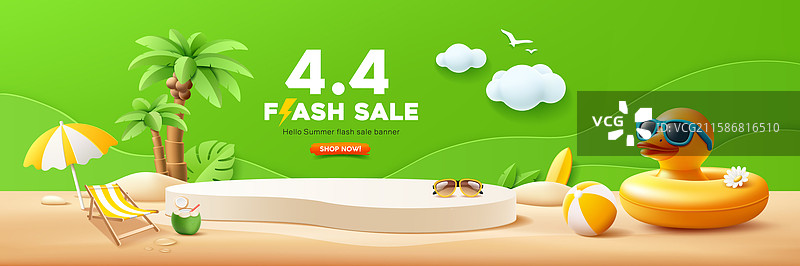 夏季促销讲台，鸭子讲台，椰子树，绿色图片素材
