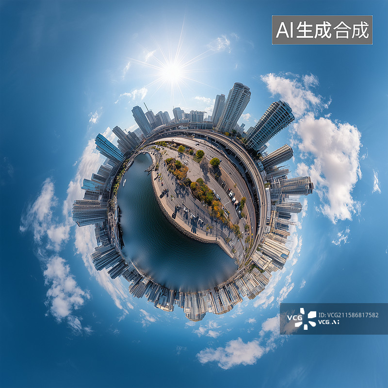 【AI数字艺术】城市的360度全景图片素材