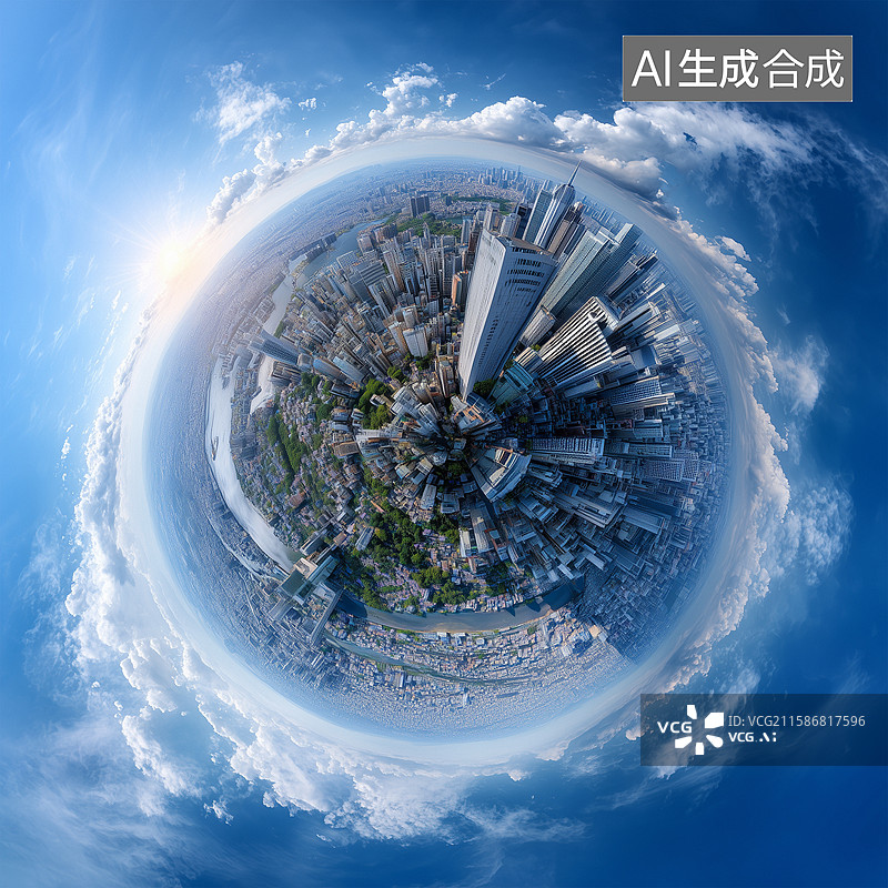 【AI数字艺术】城市的360度全景图片素材