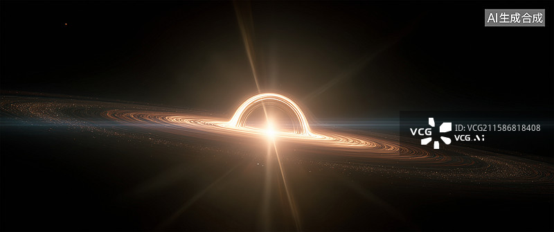 【AI数字艺术】深空巨型黑洞的3D插图。5K高质量数字空间艺术图片素材