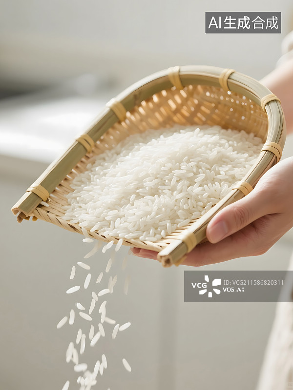 【AI数字艺术】簸箕内装满了长粒香米图片素材