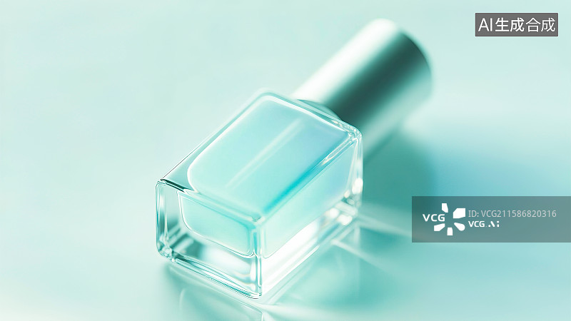 【AI数字艺术】半透明磨砂玻璃质感小瓶子 美妆个人护理啫喱水指甲油瓶装容器 3D立体三维写实风格电商产品展示干净透亮图片素材