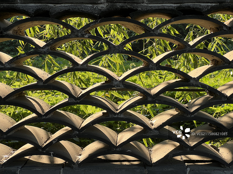 砖瓦墙内的绿意图片素材