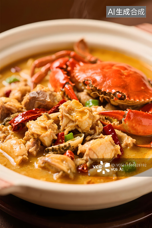 【AI数字艺术】美味的美食肉蟹煲特写图片素材