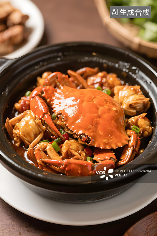 【AI数字艺术】美味的美食肉蟹煲特写图片素材