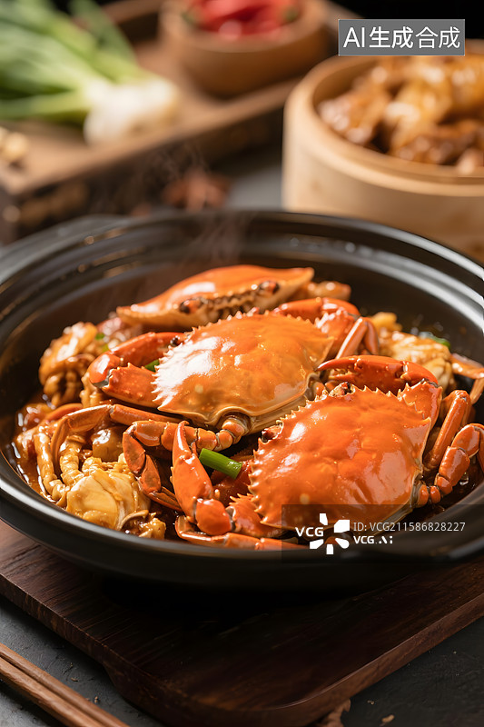 【AI数字艺术】美味的美食肉蟹煲特写图片素材