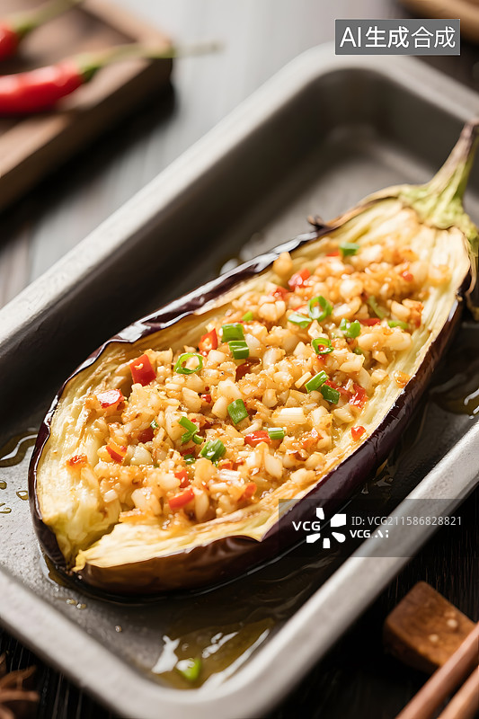 【AI数字艺术】家常美味蒜蓉茄子图片素材