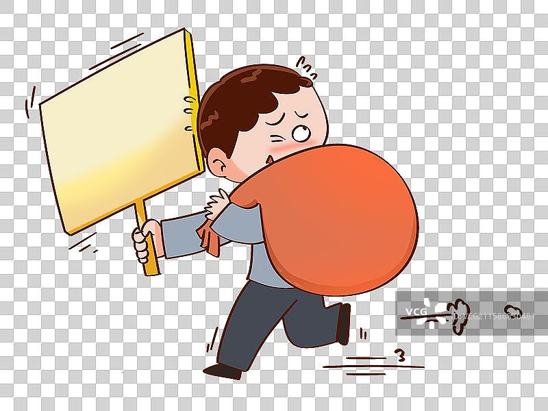 举着牌子拿着包袱逃跑的诈骗犯图片素材